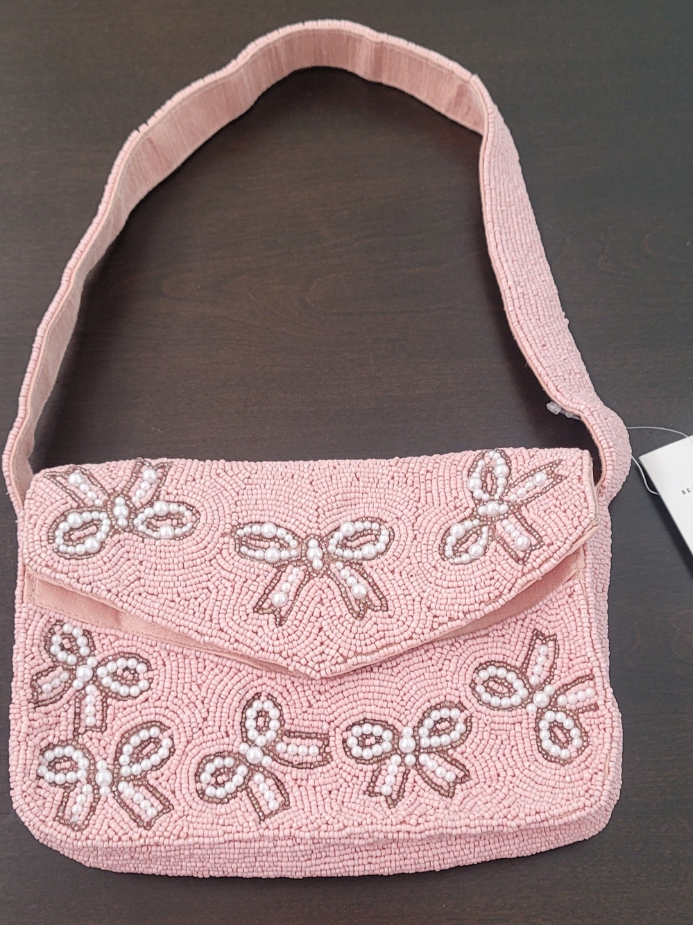 LC Lauren Conrad Pink Beaded Bow Shoulder Bag